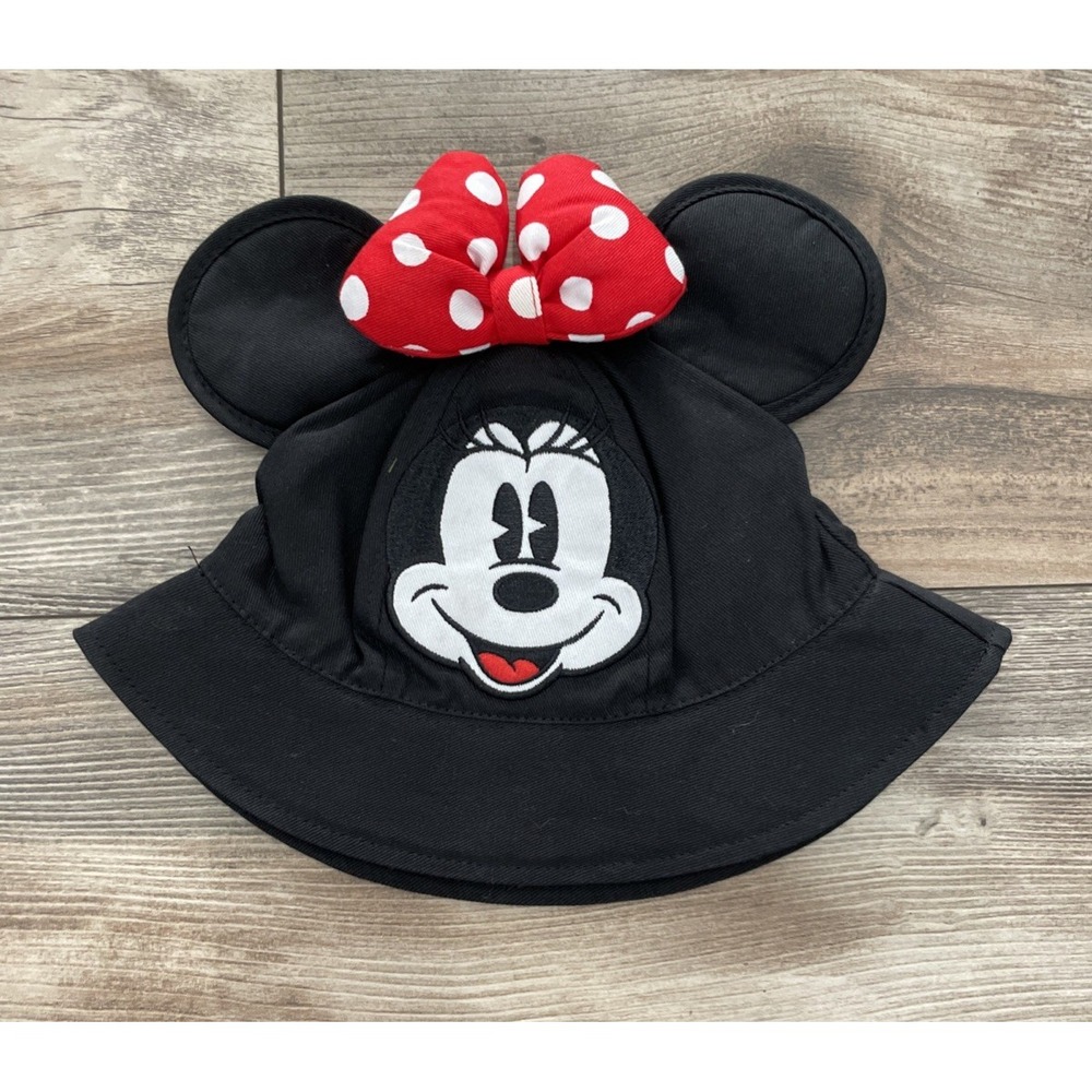 Disney Parks Minnie Mouse Black Bucket Toddler Hat Padded Ears Polka Dot Bow
